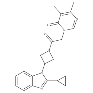 3-{2-[3-(2-cyclopropyl-1H-1,3-benzodiazol-1-yl)azetidin-1-yl]-2-oxoethyl}-5,6-dimethyl-3,4-dihydropyrimidin-4-one结构式