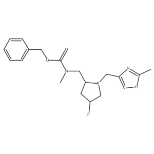 benzyl N-{[(2S,4S)-4-fluoro-1-[(5-methyl-1,2,4-oxadiazol-3-yl)methyl]pyrrolidin-2-yl]methyl}-N-methylcarbamate结构式