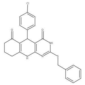 2-(benzylthio)-5-(4-chlorophenyl)-7,8,9,10-tetrahydropyrimido[4,5-b]quinoline-4,6(3H,5H)-dione结构式