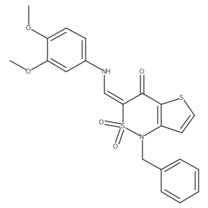 (Z)-1-benzyl-3-(((3,4-dimethoxyphenyl)amino)methylene)-1H-thieno[3,2-c][1,2]thiazin-4(3H)-one 2,2-dioxide结构式
