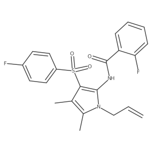 2-fluoro-N-{3-[(4-fluorophenyl)sulfonyl]-4,5-dimethyl-1-(prop-2-en-1-yl)-1H-pyrrol-2-yl}benzamide结构式