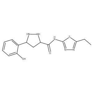 N-(5-ethyl-1,3,4-thiadiazol-2-yl)-5-(2-hydroxyphenyl)pyrazolidine-3-carboxamide结构式