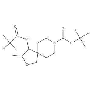 (3R,4S)-tert-butyl 4-((R)-1,1-dimethylethylsulfinamido)-3-methyl-2-oxa-8-azaspiro[4.5]decane-8-carboxylate结构式
