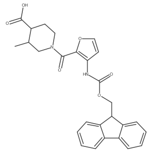 1-[3-({[(9H-fluoren-9-yl)methoxy]carbonyl}amino)furan-2-carbonyl]-3-methylpiperidine-4-carboxylic acid Structure