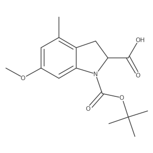 6-Methoxy-4-methyl-1-[(2-methylpropan-2-yl)oxycarbonyl]-2,3-dihydroindole-2-carboxylic acid结构式