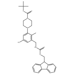 tert-butyl 4-{3-[({[(9H-fluoren-9-yl)methoxy]carbonyl}amino)methyl]-2-methyl-5-sulfanylphenyl}piperazine-1-carboxylate结构式