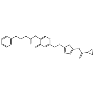 6-(((5-(cyclopropanecarboxamido)-1,3,4-thiadiazol-2-yl)thio)methyl)-4-oxo-4H-pyran-3-yl 4-phenylbutanoate结构式