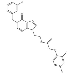N-(2-(5-(3-chlorobenzyl)-4-oxo-4,5-dihydro-1H-pyrazolo[3,4-d]pyrimidin-1-yl)ethyl)-2-(2,4-dichlorophenoxy)acetamide结构式