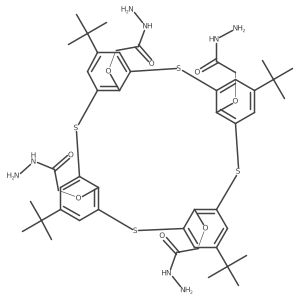2,2',2'',2'''-((15,35,55,75-Tetra-tert-butyl-2,4,6,8-tetrathia-1,3,5,7(1,3)-tetrabenzenacyclooctaphane-12,32,52,72-tetrayl)tetrakis(oxy))tetra(acetohydrazide)结构式