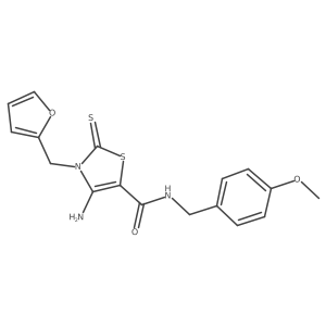 4-amino-3-(furan-2-ylmethyl)-N-(4-methoxybenzyl)-2-thioxo-2,3-dihydrothiazole-5-carboxamide结构式