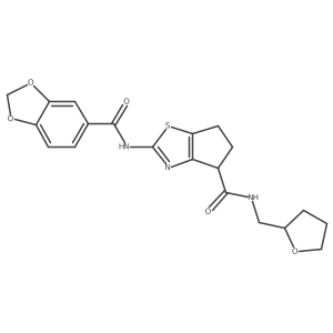 2-(benzo[d][1,3]dioxole-5-carboxamido)-N-((tetrahydrofuran-2-yl)methyl)-5,6-dihydro-4H-cyclopenta[d]thiazole-4-carboxamide Structure