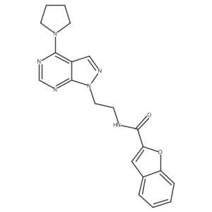 N-(2-(4-(pyrrolidin-1-yl)-1H-pyrazolo[3,4-d]pyrimidin-1-yl)ethyl)benzofuran-2-carboxamide结构式