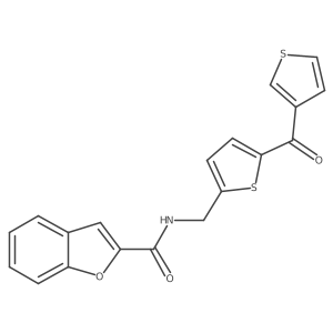 N-((5-(thiophene-3-carbonyl)thiophen-2-yl)methyl)benzofuran-2-carboxamide结构式