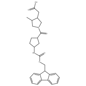 rac-2-{1-[(1R,3S)-3-({[(9H-fluoren-9-yl)methoxy]carbonyl}amino)cyclopentanecarbonyl]-4-methylpyrrolidin-3-yl}acetic acid结构式