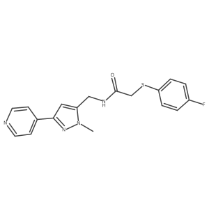 2-[(4-fluorophenyl)sulfanyl]-N-{[1-methyl-3-(pyridin-4-yl)-1H-pyrazol-5-yl]methyl}acetamide结构式