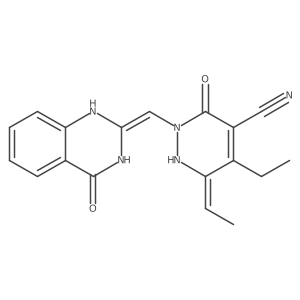 5-Ethyl-6-ethylidene-3-oxo-2-[(4-oxo-1,2,3,4-tetrahydroquinazolin-2-ylidene)methyl]-1,2,3,6-tetrahydropyridazine-4-carbonitrile结构式