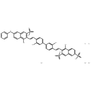 Trisodium (mu-(3-((4'-((6-anilino-1-hydroxy-3-sulpho-2-naphthyl)azo)-3,3'-dihydroxy(1,1'-biphenyl)-4-yl)azo)-4-hydroxynaphthalene-2,7-disulphonato(7-)))dicuprate(3-)结构式