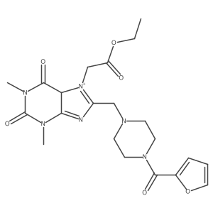 ethyl 2-[8-[[4-(furan-2-carbonyl)piperazin-1-yl]methyl]-1,3-dimethyl-2,6-dioxo-5H-purin-7-ium-7-yl]acetate Structure