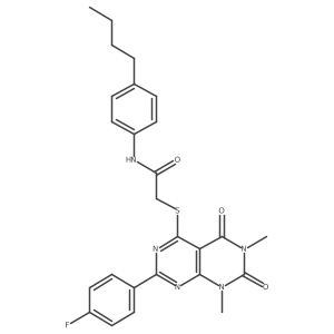 N-(4-butylphenyl)-2-((2-(4-fluorophenyl)-6,8-dimethyl-5,7-dioxo-5,6,7,8-tetrahydropyrimido[4,5-d]pyrimidin-4-yl)thio)acetamide结构式