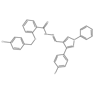 2-((4-Chlorobenzyl)oxy)-N'-((3-(4-fluorophenyl)-1-phenyl-1H-pyrazol-4-yl)methylene)benzohydrazide结构式