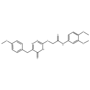 N-(3,4-dimethoxyphenyl)-2-((6-(4-methoxybenzyl)-5-oxo-4,5-dihydro-1,2,4-triazin-3-yl)thio)acetamide结构式