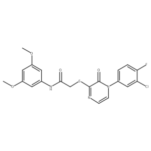 2-((4-(3-chloro-4-fluorophenyl)-3-oxo-3,4-dihydropyrazin-2-yl)thio)-N-(3,5-dimethoxyphenyl)acetamide结构式