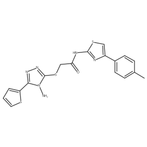 2-{[4-amino-5-(thiophen-2-yl)-4H-1,2,4-triazol-3-yl]sulfanyl}-N-[4-(4-methylphenyl)-1,3-thiazol-2-yl]acetamide结构式