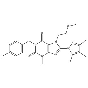 1-(4-fluorobenzyl)-7-(2-methoxyethyl)-3-methyl-8-(3,4,5-trimethyl-1H-pyrazol-1-yl)-1H-purine-2,6(3H,7H)-dione结构式