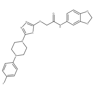 O=C(CSc1nnc(N2CCN(c3ccc(F)cc3)CC2)s1)Nc1ccc2c(c1)OCO2结构式
