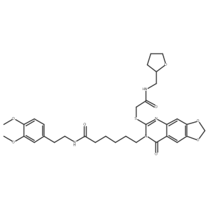 N-(3,4-dimethoxyphenethyl)-6-(8-oxo-6-((2-oxo-2-(((tetrahydrofuran-2-yl)methyl)amino)ethyl)thio)-[1,3]dioxolo[4,5-g]quinazolin-7(8H)-yl)hexanamide结构式