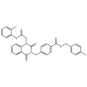 4-((1-(2-((2-fluorophenyl)amino)-2-oxoethyl)-2,4-dioxo-1,2-dihydroquinazolin-3(4H)-yl)methyl)-N-(4-methylbenzyl)benzamide结构式