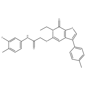 2-{[3-ethyl-7-(4-methylphenyl)-4-oxo-3,4-dihydrothieno[3,2-d]pyrimidin-2-yl]thio}-N-(3-fluoro-4-methylphenyl)acetamide Structure