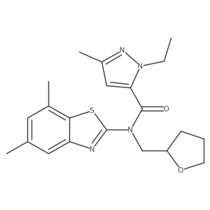 N-(5,7-dimethylbenzo[d]thiazol-2-yl)-1-ethyl-3-methyl-N-((tetrahydrofuran-2-yl)methyl)-1H-pyrazole-5-carboxamide Structure