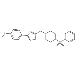 COc1ccc(-c2csc(CN3CCN(S(=O)(=O)c4ccccc4)CC3)n2)cc1结构式