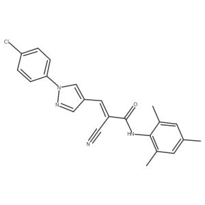(E)-3-[1-(4-chlorophenyl)pyrazol-4-yl]-2-cyano-N-(2,4,6-trimethylphenyl)prop-2-enamide结构式