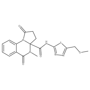 N-[(2Z)-5-(methoxymethyl)-1,3,4-thiadiazol-2(3H)-ylidene]-4-methyl-1,5-dioxo-2,3,4,5-tetrahydropyrrolo[1,2-a]quinazoline-3a(1H)-carboxamide结构式