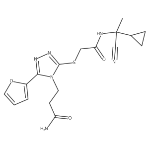 3-[3-[2-[(1-Cyano-1-cyclopropylethyl)amino]-2-oxoethyl]sulfanyl-5-(furan-2-yl)-1,2,4-triazol-4-yl]propanamide结构式