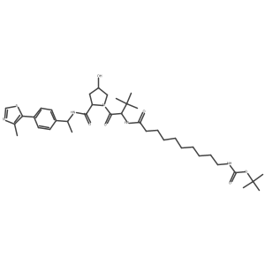 tert-butyl N-[10-[[(1S)-1-[(2S,4R)-4-hydroxy-2-[[(1S)-1-[4-(4-methylthiazol-5-yl)phenyl]ethyl]carbamoyl]pyrrolidine-1-carbonyl]-2,2-dimethyl-propyl]amino]-10-oxo-decyl]carbamate结构式