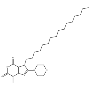 7-Hexadecyl-3-methyl-8-piperazin-1-yl-4,5-dihydropurine-2,6-dione结构式