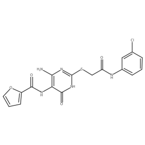 N-(4-amino-2-((2-((3-chlorophenyl)amino)-2-oxoethyl)thio)-6-oxo-1,6-dihydropyrimidin-5-yl)furan-2-carboxamide结构式