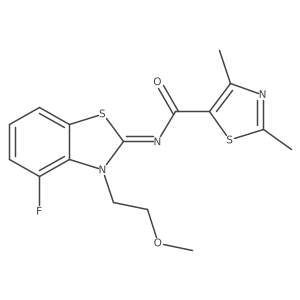 (Z)-N-(4-fluoro-3-(2-methoxyethyl)benzo[d]thiazol-2(3H)-ylidene)-2,4-dimethylthiazole-5-carboxamide结构式