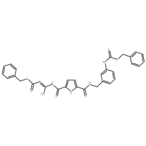 Phenylmethyl N-[3-[[[[5-[[[imino[[(phenylmethoxy)carbonyl]amino]methyl]amino]carbonyl]-1H-pyrrol-2-yl]carbonyl]amino]methyl]phenyl]carbamate结构式