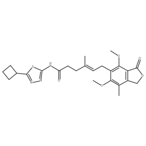 (E)-N-(5-cyclobutyl-1,3,4-thiadiazol-2-yl)-6-(4,6-dimethoxy-7-methyl-3-oxo-1,3-dihydroisobenzofuran-5-yl)-4-methylhex-4-enamide结构式