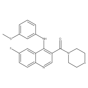 (6-Fluoro-4-((3-(methylthio)phenyl)amino)quinolin-3-yl)(thiomorpholino)methanone Structure