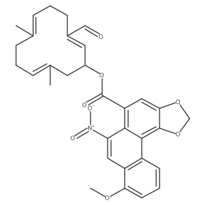 (1R,2Z,6E,10E)-3-Formyl-7,11-dimethyl-2,6,10-cyclododecatrien-1-yl 8-methoxy-6-nitrophenanthro[3,4-d]-1,3-dioxole-5-carboxylate Structure