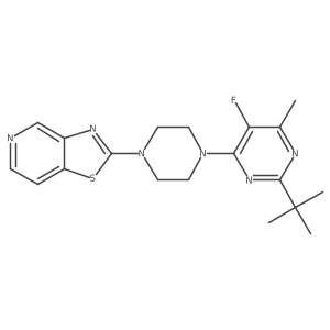 2-Tert-butyl-5-fluoro-4-methyl-6-(4-{[1,3]thiazolo[4,5-c]pyridin-2-yl}piperazin-1-yl)pyrimidine结构式