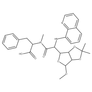 N-((S)-2-((3aR,4R,6R,6aR)-6-Methoxy-2,2-dimethyltetrahydrofuro[3,4-d][1,3]dioxol-4-yl)-2-(quinolin-8-ylamino)acetyl)-N-methyl-L-phenylalanine Structure