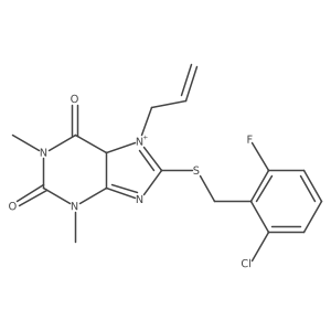 8-[(2-chloro-6-fluorophenyl)methylsulfanyl]-1,3-dimethyl-7-prop-2-enyl-5H-purin-7-ium-2,6-dione结构式