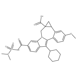 12-cyclohexyl-9-((N,N-dimethylsulfamoyl)carbamoyl)-3-methoxy-4b,5-dihydrobenzo[3,4]cyclopropa[5,6]azepino[1,2-a]indole-5a(6H)-carboxylic acid Structure