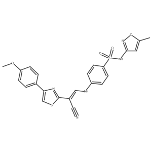 4-{[(1Z)-2-cyano-2-[4-(4-methoxyphenyl)-1,3-thiazol-2-yl]eth-1-en-1-yl]amino}-N-(5-methyl-1,2-oxazol-3-yl)benzene-1-sulfonamide结构式